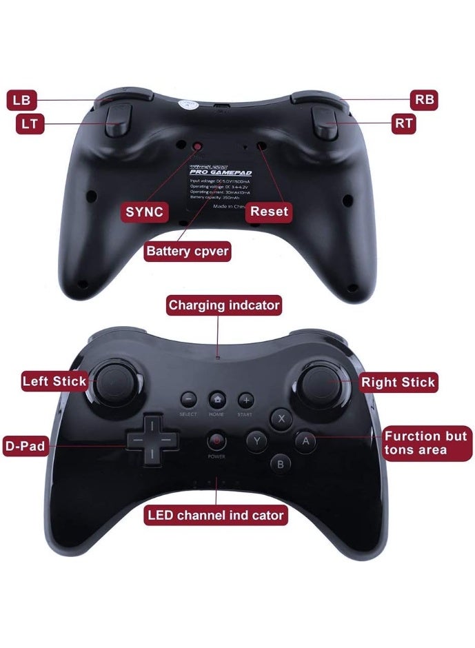 Black Classic Wireless Pro Controller Game Controller Gamepad Joypad Remote for Wii U - Image 2